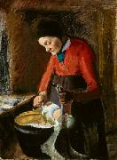 Anna Ancher Old Lene Plucking a Goose painting